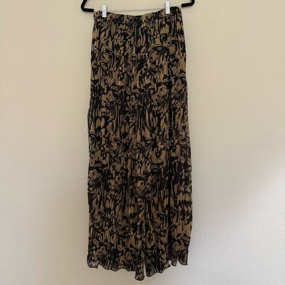Jonathan Simkhai Floral Black & Tan chiffon pleated Flowy pants sz S - Picture 6 of 14